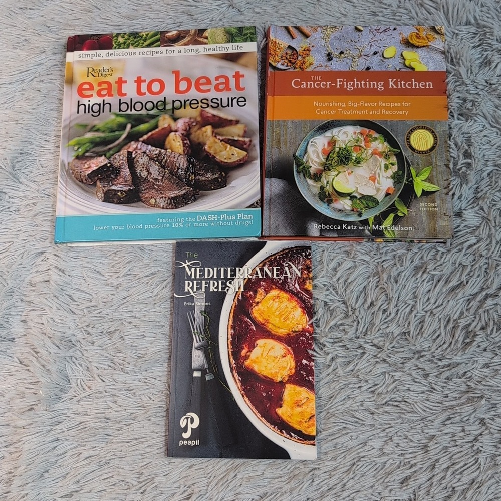 Lot Of 3 Cookbooks Mediterranean Healthy Recipes Cancer Fighting High Blood